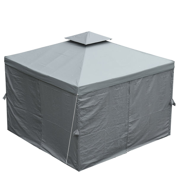10 x 10 gazebo with double-pitched roof and side walls, dark grey