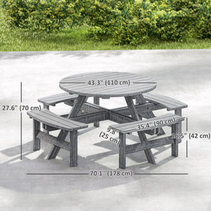 8-seater round wooden picnic table and bench