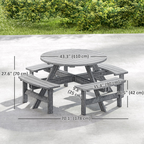 8-seater round wooden picnic table and bench