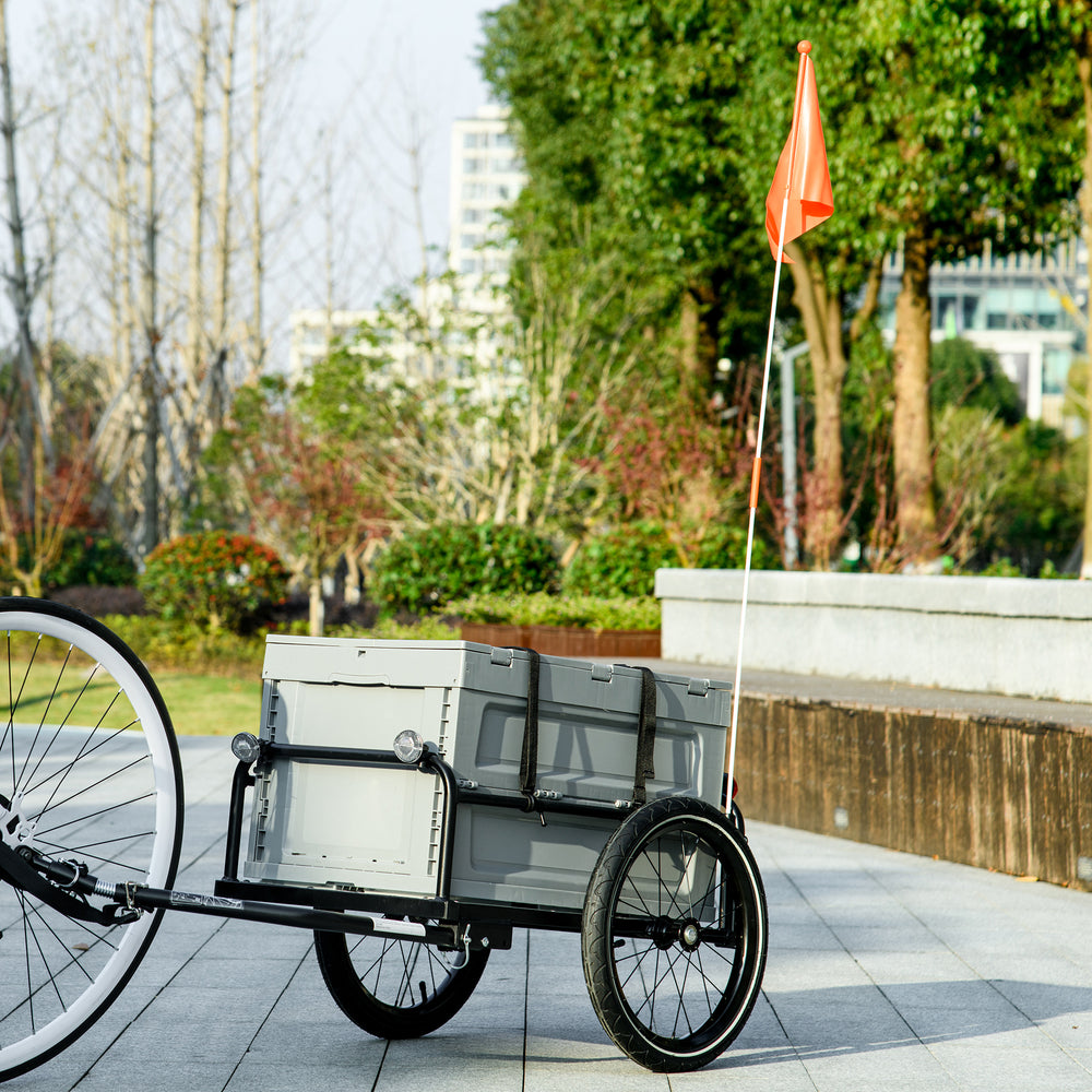Aosom Steel Trailer for Bike, Bicycle Cargo Trailer with Storage Box, Safe Reflectors, Max Load 88LBS