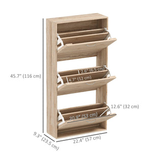 Shoe cabinet with 3 folding drawers for 12 pairs of shoes, oak