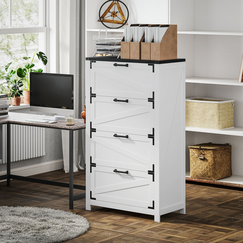 Country Style 4 Drawer Filing Cabinet with Adjustable Hanging Bars for Letter, A4, Legal Size, White