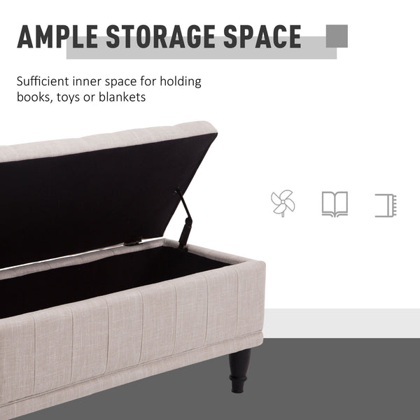 Linen fabric storage pouf with soft closing, beige