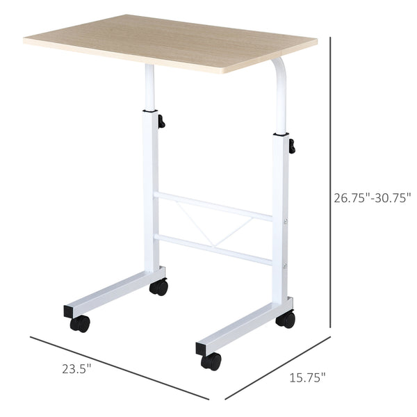 Height Adjustable Mobile Standing Desk with Casters, Natural Wood