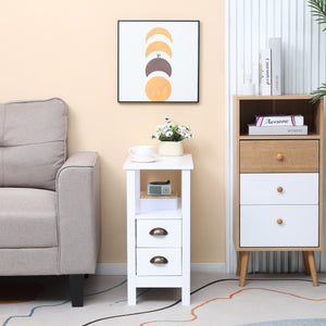 Narrow side table with 2 drawers and storage shelf, white