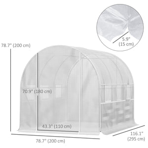 Tunnel greenhouse with roll-up side panels, high-quality polyethylene cover, white