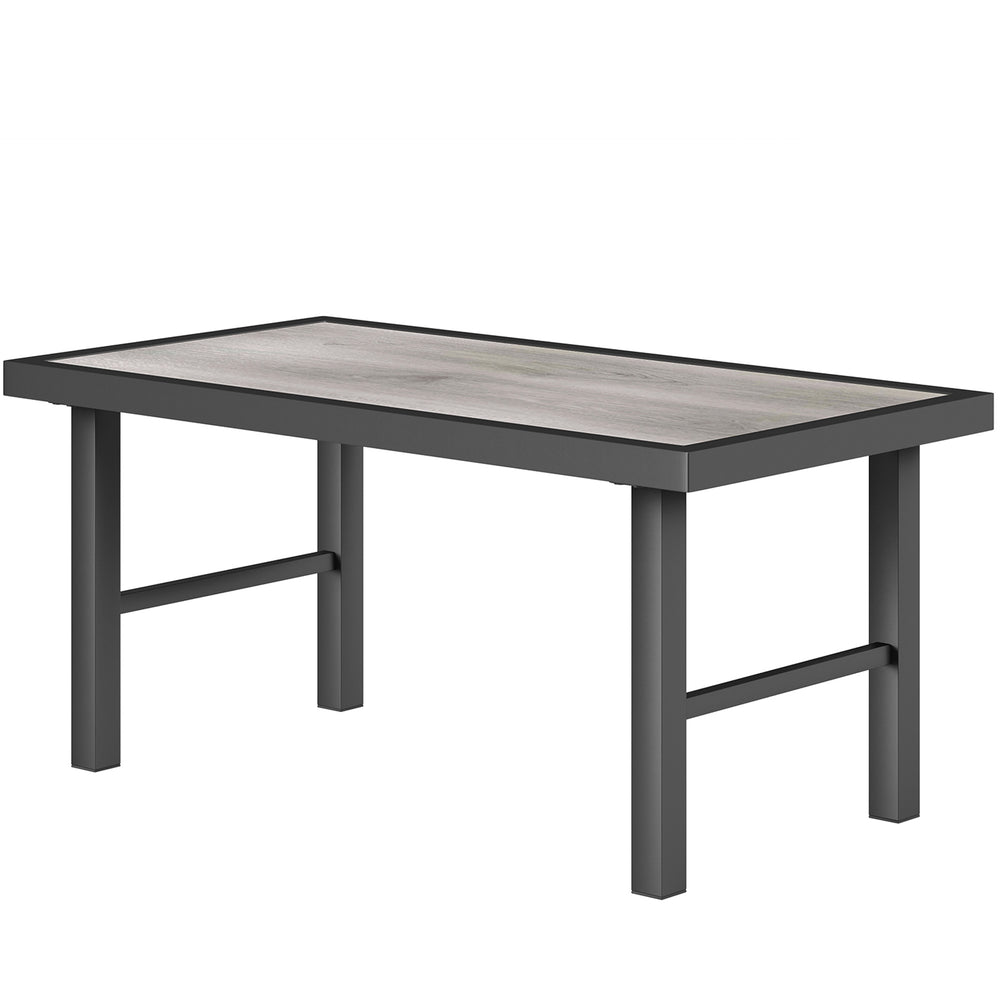 Metal coffee table for outdoor garden, aged gray