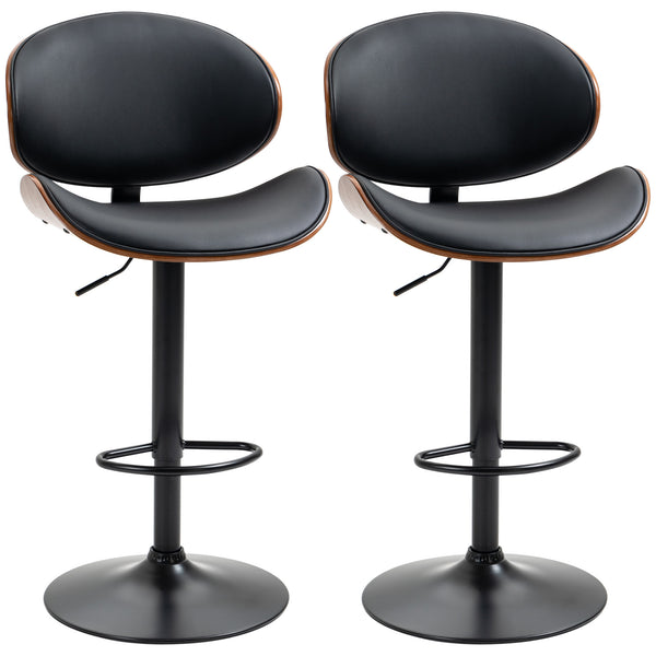 Set of 2 Modern Faux Leather Adjustable Swivel Bar Stools, Black 