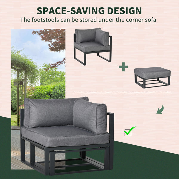 6 Pieces Patio Furniture Set, Space-Saving Sectional Outdoor Daybed with Aluminum Frame and Thickened Cushions, Grey