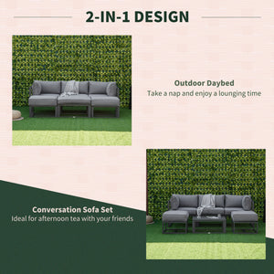 6 Pieces Patio Furniture Set, Space-Saving Sectional Outdoor Daybed with Aluminum Frame and Thickened Cushions, Grey