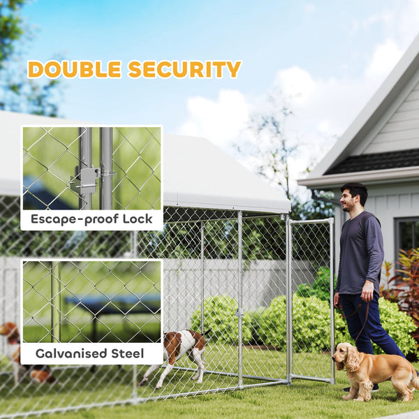 Galvanized steel kennel with roof and security latch