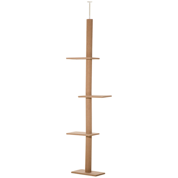254cm Floor-to-Ceiling Cat Tree with 3 Perches, Light Brown