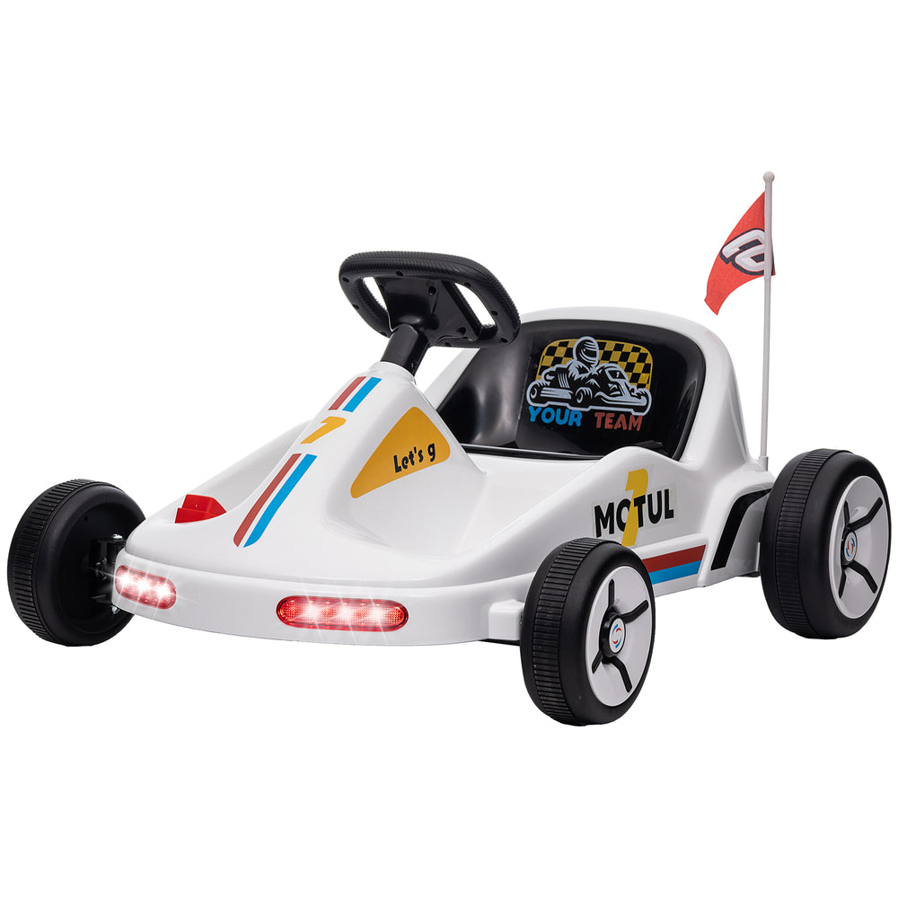 6V electric go-kart for children aged 3 to 5 years with music, lights, horn, white