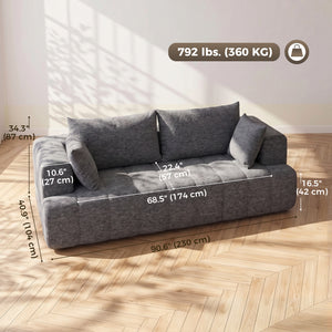 3-seater grey chenille sofa with thick seat and pocket springs, grey