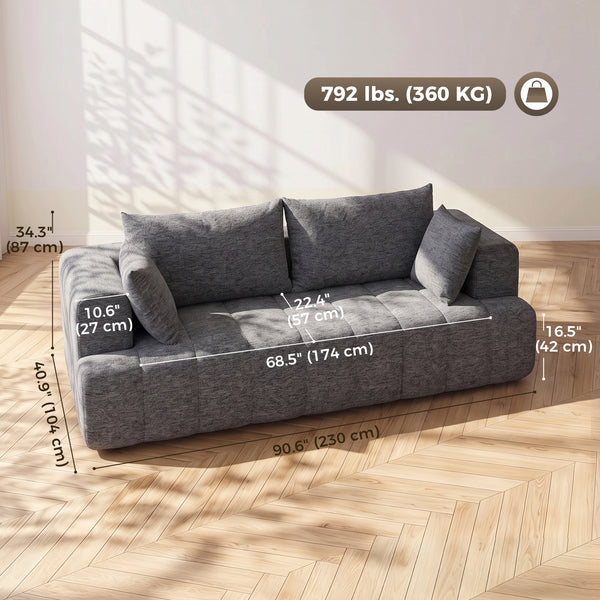 3-seater grey chenille sofa with thick seat and pocket springs, grey