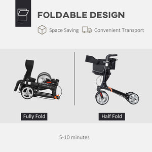 Lightweight Folding Walker with Large Seat and Adjustable Handle Black