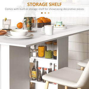 Folding dining table for small spaces with storage shelves, white
