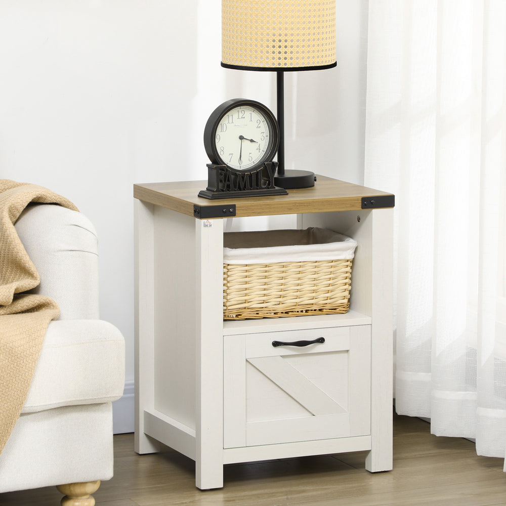 Farmhouse style side table with storage, white
