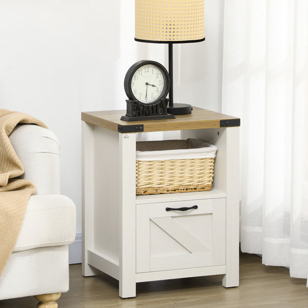 Farmhouse style side table with storage, white