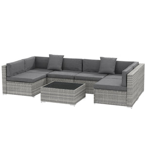 7-piece resin wicker garden set with coffee table and corner sofa, grey