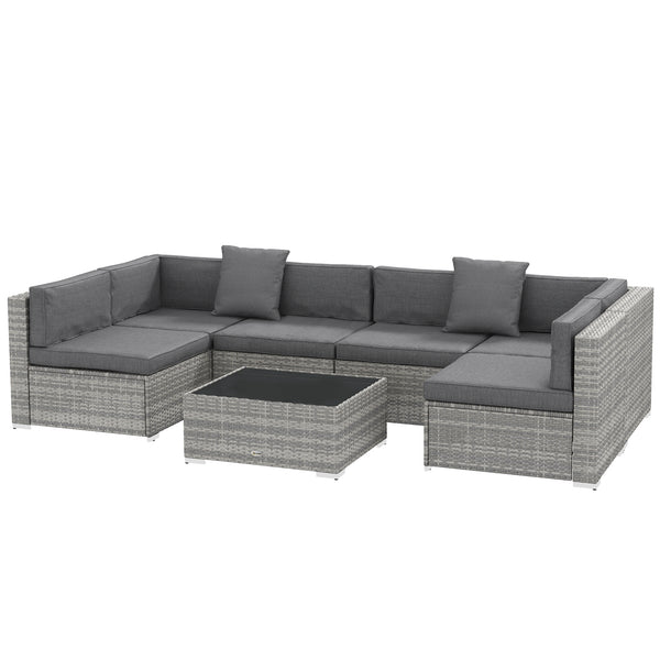 7-piece resin wicker garden set with coffee table and corner sofa, grey