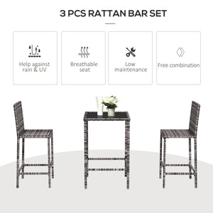 3-piece garden bar set in woven rattan, grey