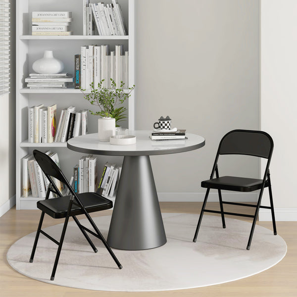 Set of 2 folding metal chairs with faux leather upholstery, black