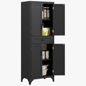 Kitchen cabinet/pantry with 2 shelves, 4 doors, black