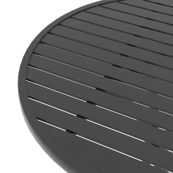 26" Round Patio Table, Outdoor Side Table with Steel Frame and Slat Tabletop for Garden, Balcony, Black