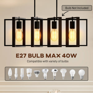Farmhouse style linear pendant light with 4 rotating shades and adjustable height, black