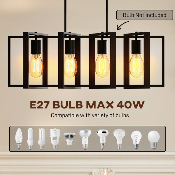 Farmhouse style linear pendant light with 4 rotating shades and adjustable height, black