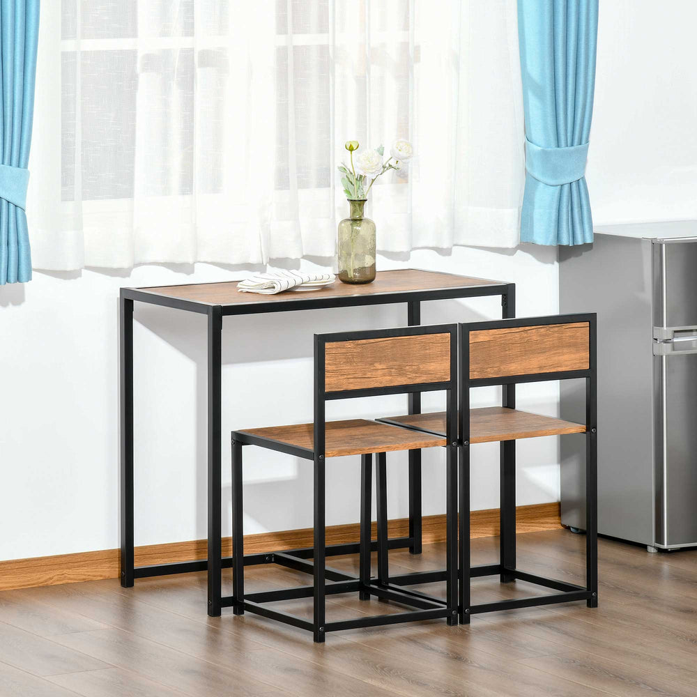 Industrial style dining table and chairs set, for 2 people, ideal for small spaces.