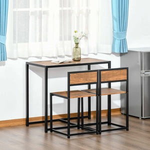 Industrial style dining table and chairs set, for 2 people, ideal for small spaces.
