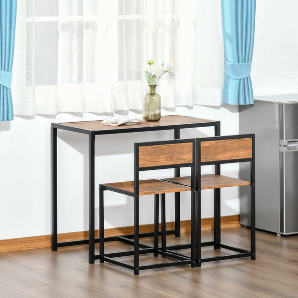 Industrial style dining table and chairs set, for 2 people, ideal for small spaces.