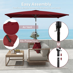 2 x 3 m Rectangular Tilting Aluminum Garden Parasol, Garden Umbrella, Outdoor Parasol with Crank, Wine Red