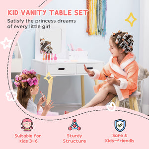 Children's dressing table with mirror and stool, white