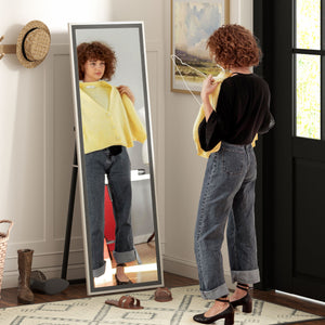 Full length standing mirror, gray wood grain