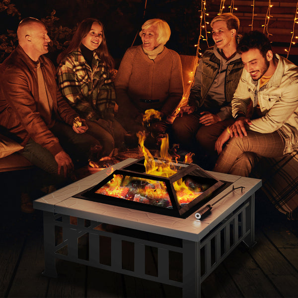 34" Square Portable Steel Wood Burning Fire Pit with Spark Guard, Black 