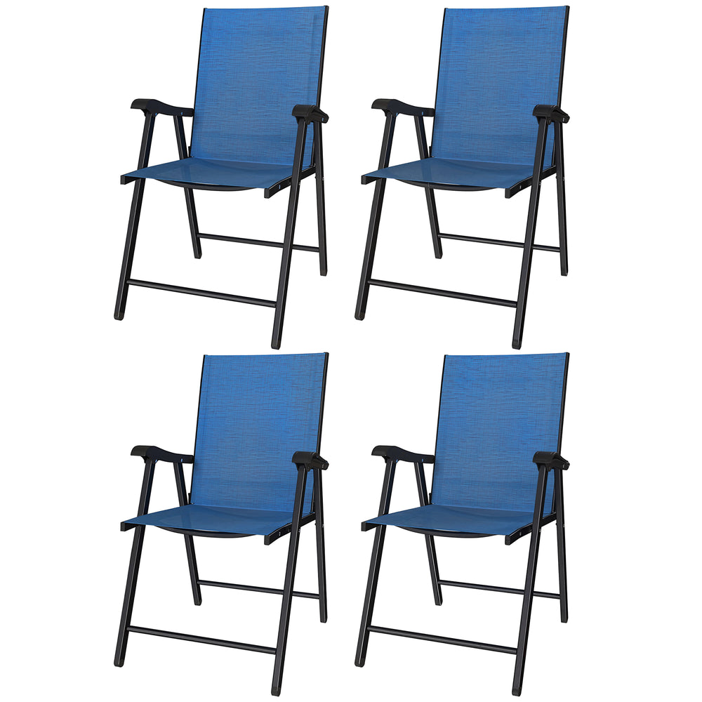 Set of 4 Outdoor Folding High-Back Patio Chairs with Breathable Mesh Seat, Blue
