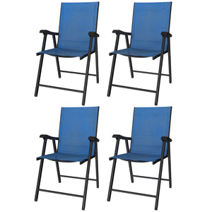 Ensemble de 4 chaises de patio pliantes d'extérieur à dossier haut avec assise en maille respirante, bleues