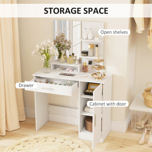 Dressing table with mirror, makeup cabinet with drawer, adjustable shelves