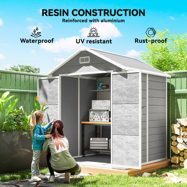 Plastic garden shed with floor, window, lockable doors and ventilation