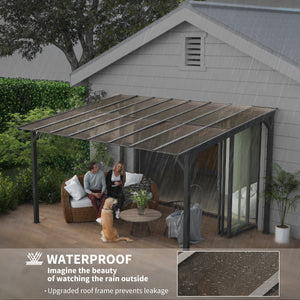 10' x 14' Hardtop Pergola, Wall Mounted or Freestanding, with Waterproof Polycarbonate Roof and UPF 50+ Protection Rating
