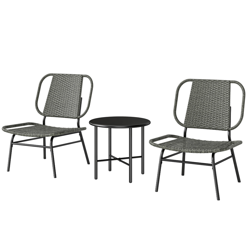 3-Piece Woven Resin Garden Furniture Set with Steel Table, Grey