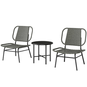 3-Piece Woven Resin Garden Furniture Set with Steel Table, Grey