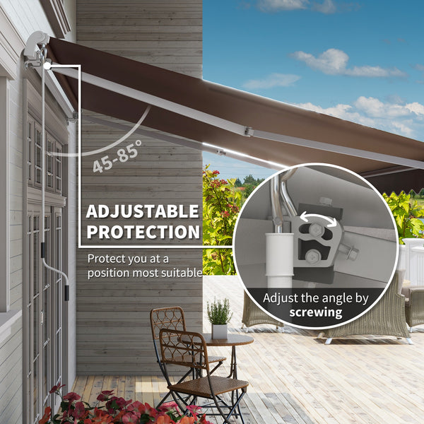12' x 8' Retractable Patio Awning Sunshade Shelter w/ Manual Crank Handle UV & Water-Resistant for Deck Balcony Coffee