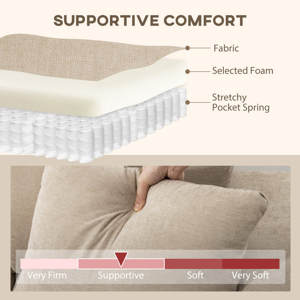 Sectional sofa with integrated seat, removable chaise longue, 2 cushions, beige