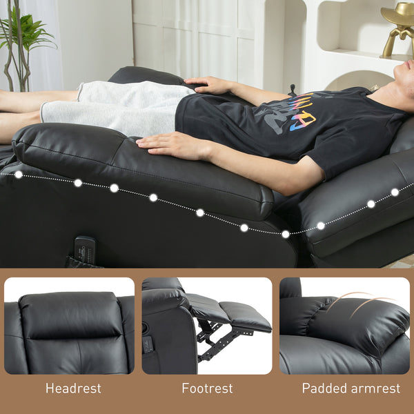 8-Point Vibration Massage Recliner Chair in Leather, Swivel, Black