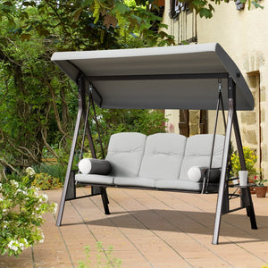 Swing chair for 3 people with steel canopy, light grey 