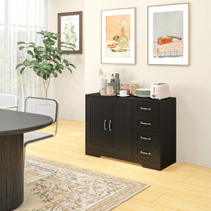 Modern buffet with 4 drawers and 2 panel doors, black